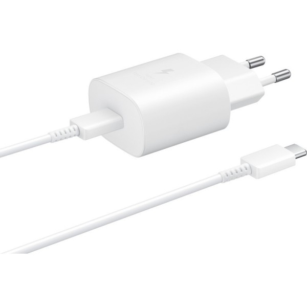 Samsung Φορτιστής με Θύρα USB-C και Καλώδιο USB-C 25W Λευκός