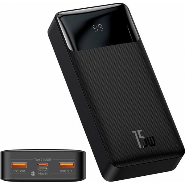 Baseus Bipow Power Bank 20000mAh 15W με 2 Θύρες USB-A και Θύρα USB-C Μαύρο