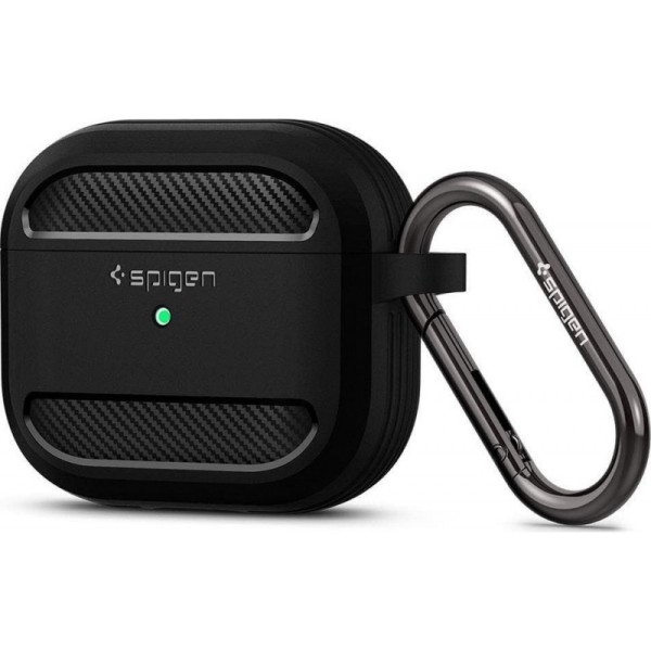 Spigen Rugged Armor Θήκη Σιλικόνης με Γάντζο Matte Black για Apple AirPods 3