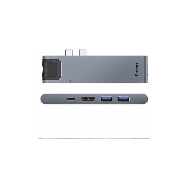 Baseus Docking Station με Διπλό USB-C HDMI 4K PD Ethernet Γκρι (CAHUB-L0G)