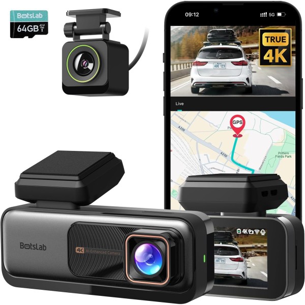 Dash Camera Dash + Rear Camera Botslab G980H, 4K, GPS, Wi-Fi, 2.45inch LCD, Black